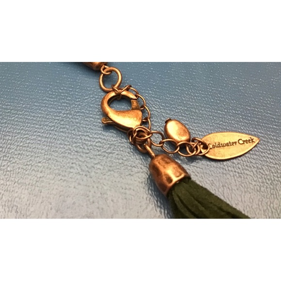 NWOT Beautiful Coldwater Creek Blue Leather and Light Gray bead Necklace - Picture 3 of 3